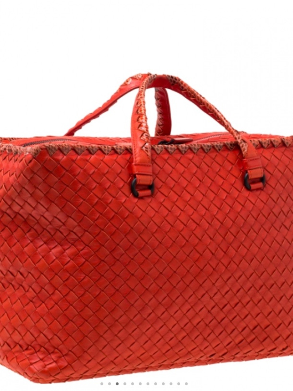 Bottega Veneta Red Intrecciato Leather Tote With Snake Skin Trim